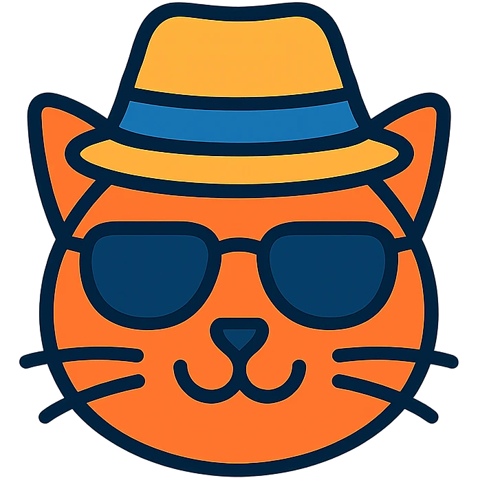 Add a stylish hat to the cat wearing sunglasses, keep the background transparent. emoji