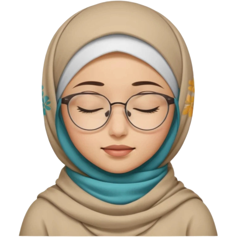 A hijabi girl with glasses, closed eyes, calm emoji