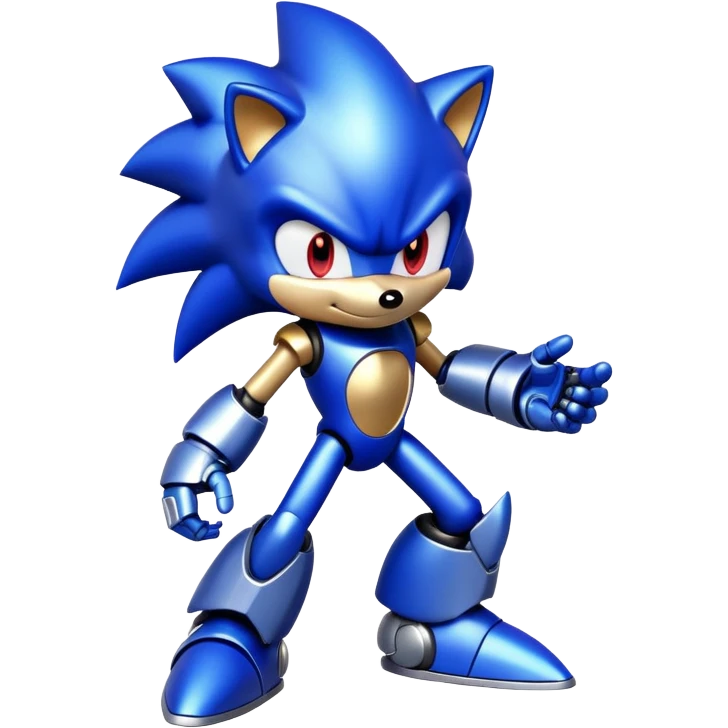 Metal Sonic, robotic blue hedgehog, menacing pose, metallic shine emoji