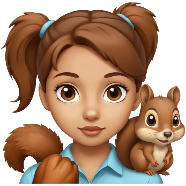 Squirrel on girls face with brown hair in a ponytail emoji