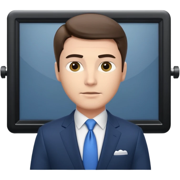 a male news anchor sits sideways, with a screen with a prompter in front of him emoji