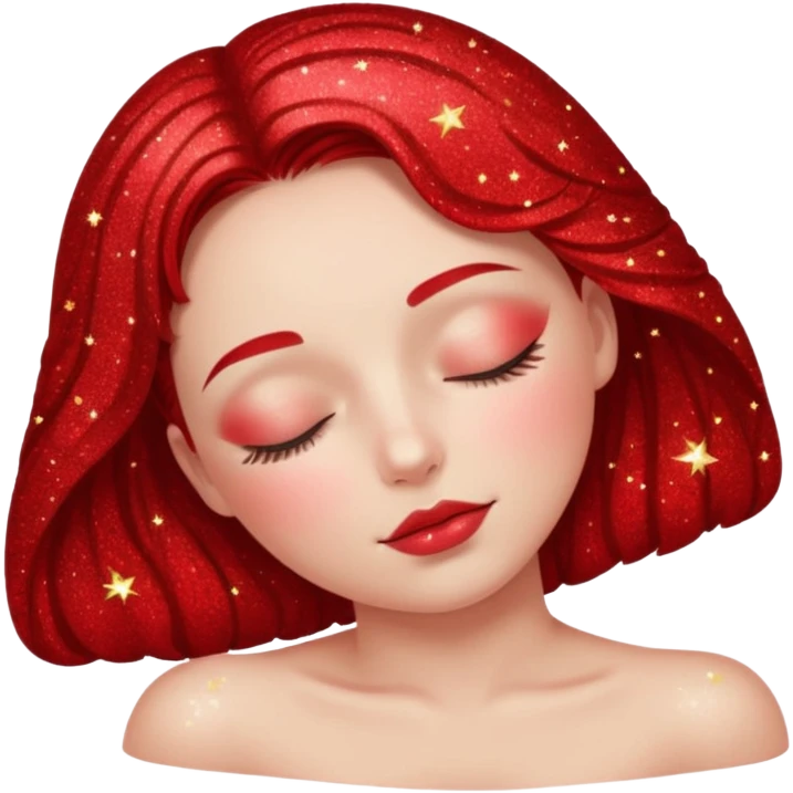 red glitter girl with closed eyes lying on the floor emoji