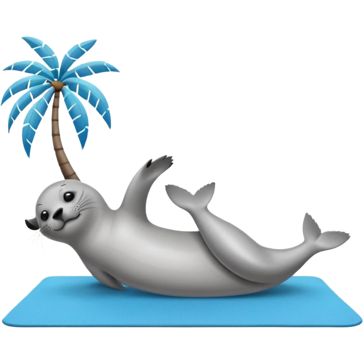 Seal doing pilates on a yoga mat on an island emoji