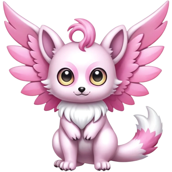 Shiny epic glittery divine white gold pink animal-fakemon-creature with head-ear-wings, cute, adorable, big eyes, fluffy tail emoji