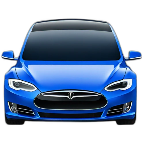 An blue tesla model s with elon musk  emoji