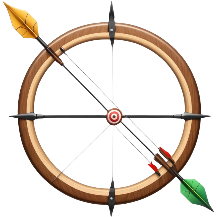 A professional recurve bow with an arrow nocked, ready to be released. The target features concentric rings, placed at a distance. The emphasis is on the bow, arrow, and target, highlighting the precision, focus, and skill involved in competitive archery. emoji