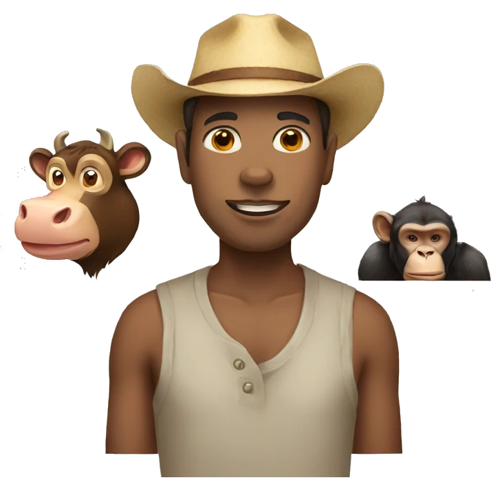 A human with the head of a cow and a monkey emoji