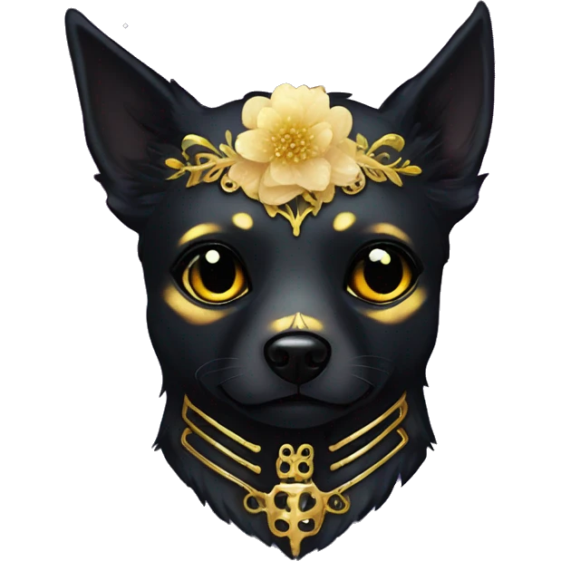 Black iridescent dog fox zombie skeleton gold mechanical nebula galaxy stars flowers fairy lights vintage emoji