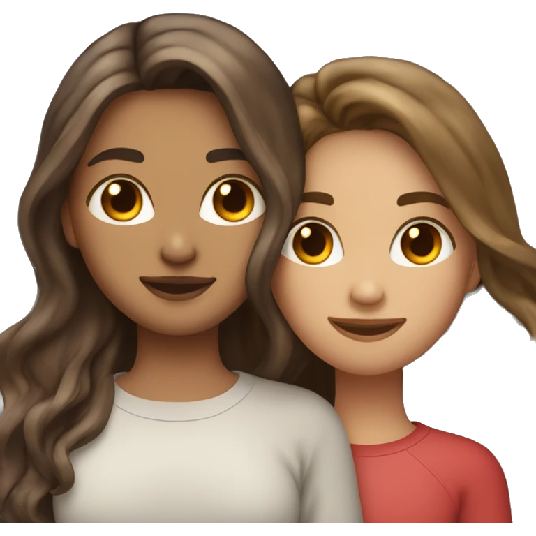 Straight Hair brunette and wavy hair light brunette with higlights hugging each other emoji