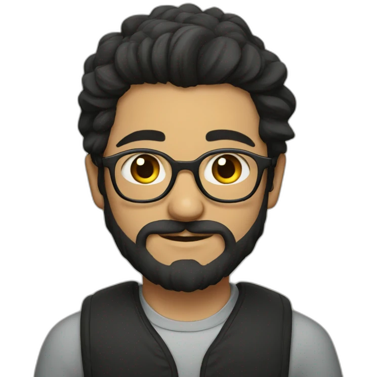 a portrait of a turkish boy with glasses and beard with long hair emoji