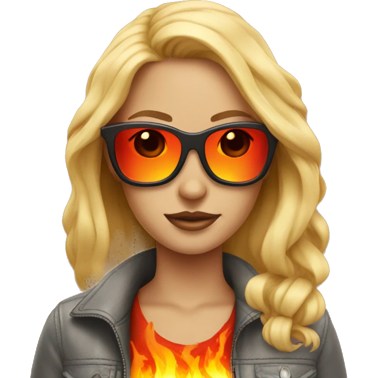 blonde girl with fire sunglasses emoji