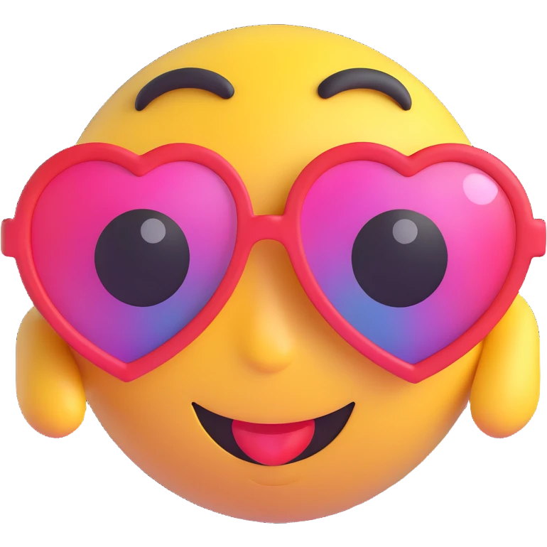 3D smiley emoji, large eyelashes, girly, heart-shaped sunglasses, loving eyes emoji