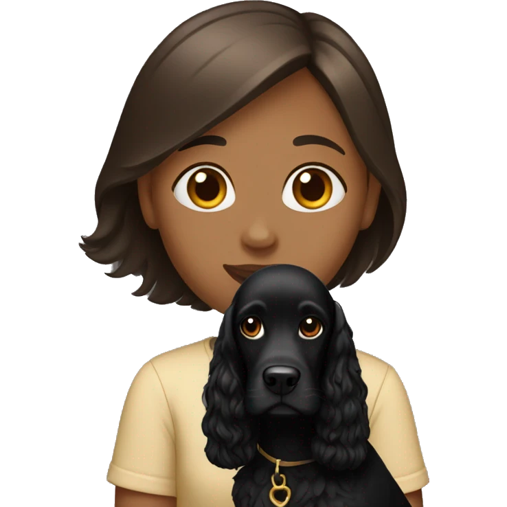 brown, straight-haired girl with a fully black cocker spaniel emoji