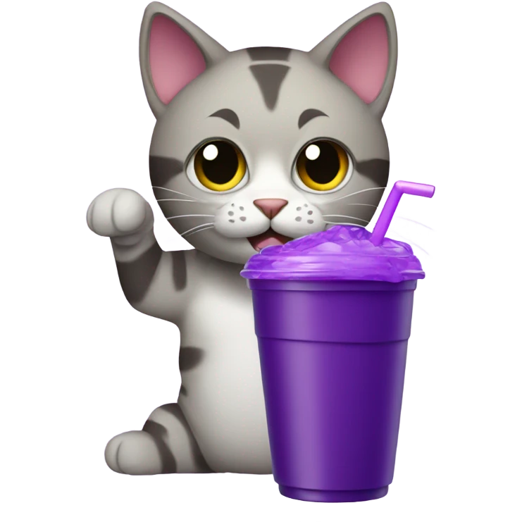 Cat holding styrofoam cup with purple juice emoji