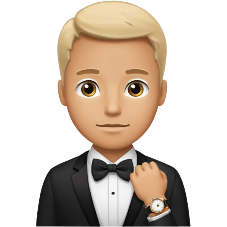 Male wearing watch + bow tie emoji
