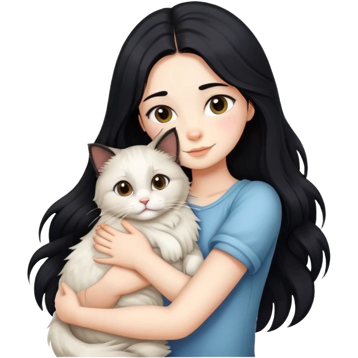 黑长发女生抱着一只布偶猫 emoji