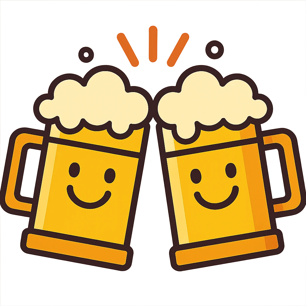 cheerful icon of two beer mugs clinking together with smiling faces emoji