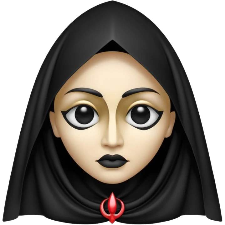 Emoji style, gothic religious icon inspired by madonna imagery, single eye motif formed from black metal, draped metallic folds, high-fashion avant-garde aesthetic, heavy sculptural form, no glow, no neon, flat minimalist emoji, centered, transparent background emoji