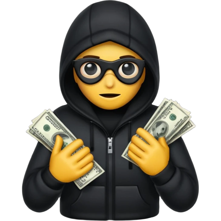 Robber with money na mão direita com uma blusa de frio preta  emoji