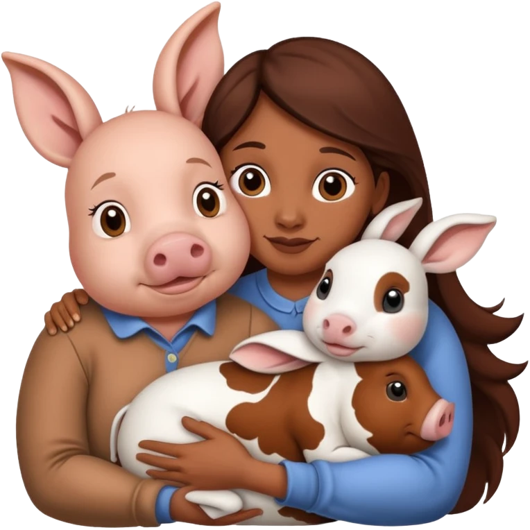 Home of rat, pig as parent hugging  cow, rabbit baby emoji