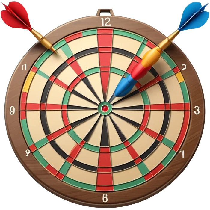 A dartboard with darts firmly stuck in the bullseye, surrounded by the colorful sections of the target. The background conveys a competitive atmosphere, with a subtle focus on precision and skill in the game of darts. emoji