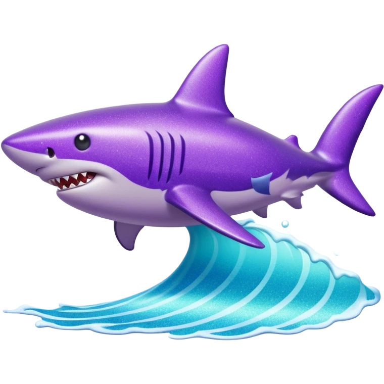 purple glitter shark on a cyan wave emoji