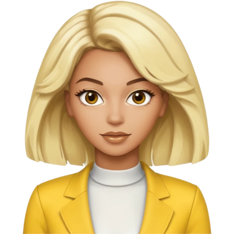 Beyonce brown eyes, platinum blonde hair, yellow outfit emoji
