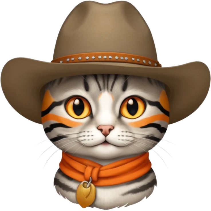 Gray short haired male tabby cat wearing a cowboy hat emoji