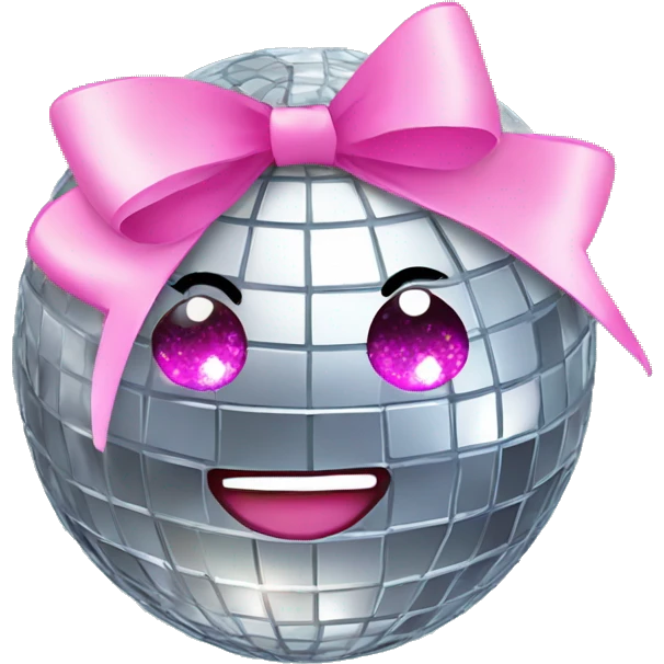 Disco ball with coquette pink bow emoji