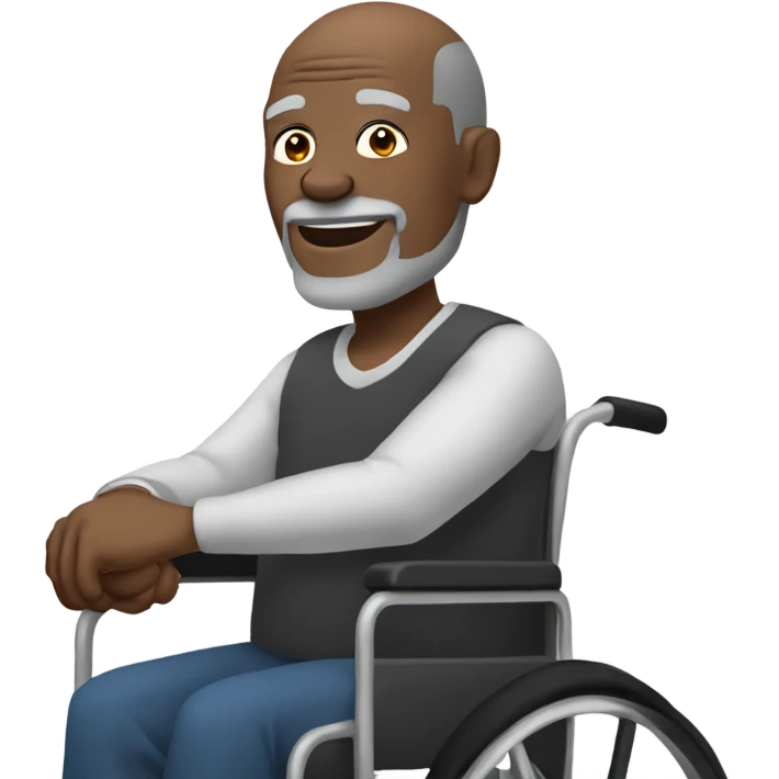 old black bald man with a belly in wheelchair. grey stubble. his left hand is pointing in front.  emoji