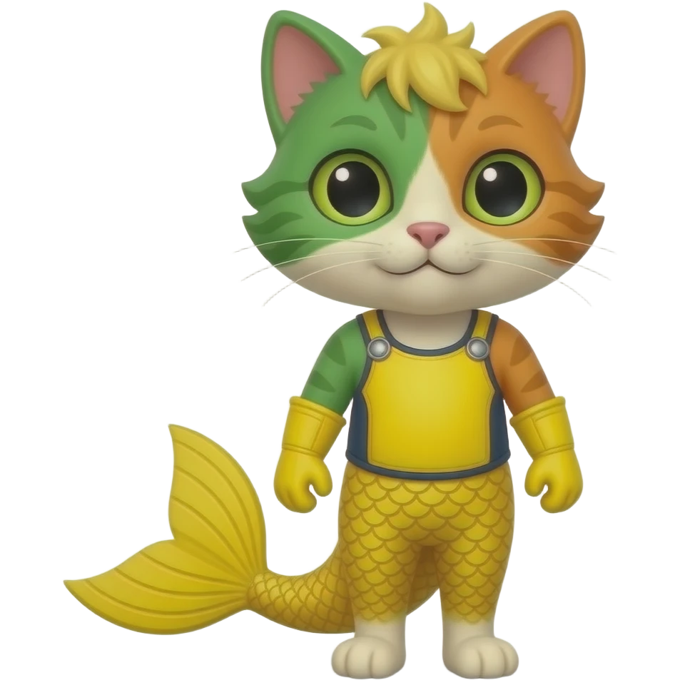 Green and orange anthro cat yellow mermaid tail and yellow gloves  yellow hair yellow wetsuit emoji