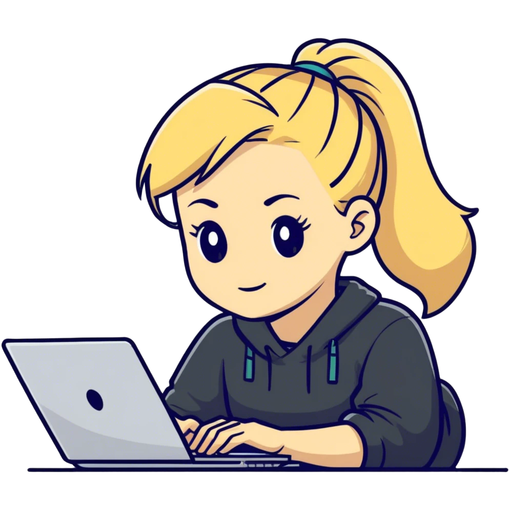 Blonde girl ponytail laptop emoji