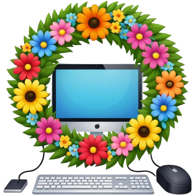 funeral wreath next to a computer emoji