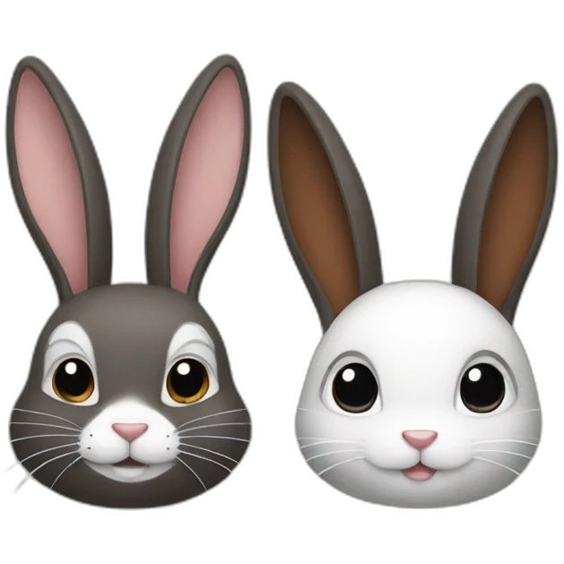 a brown rabbit and a black and white rabbit emoji
