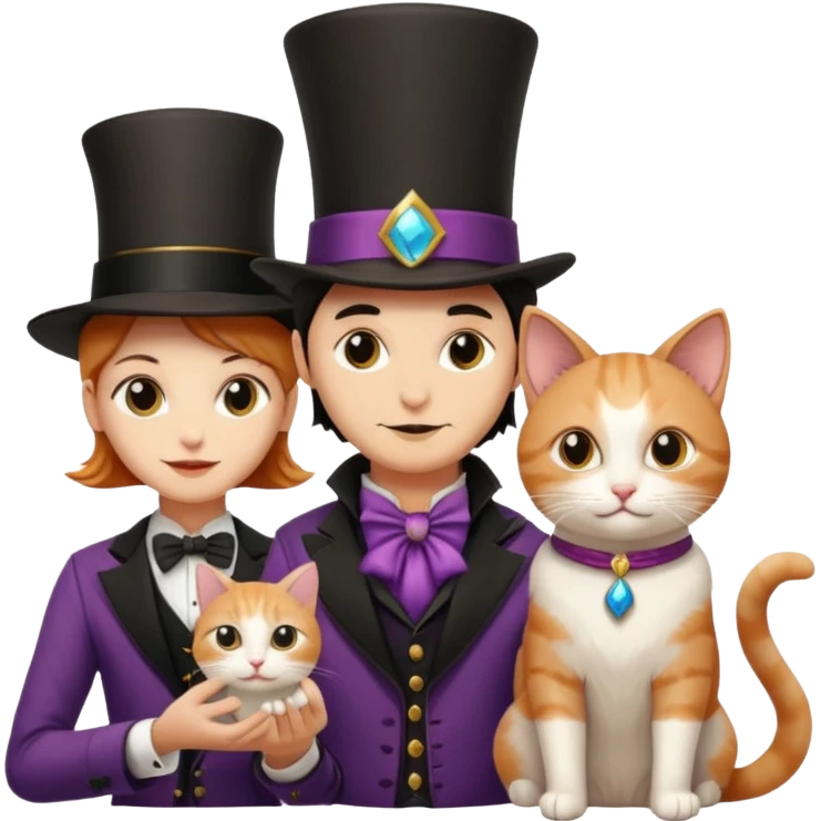 magician couple and their pet cat emoji