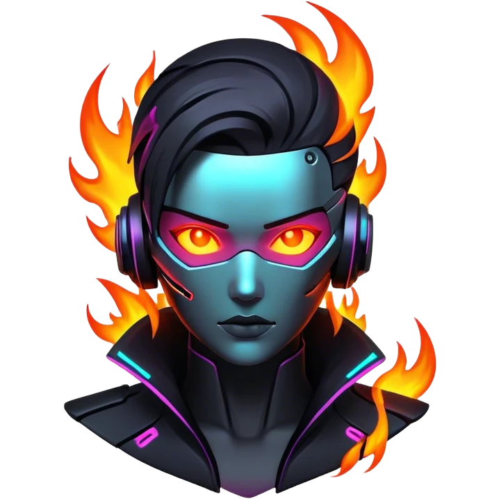 Fire cyberpunk outline neon emoji