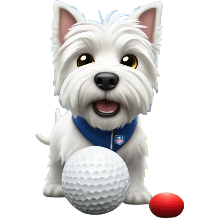 Westie dog playing golf at ibrox stadium emoji