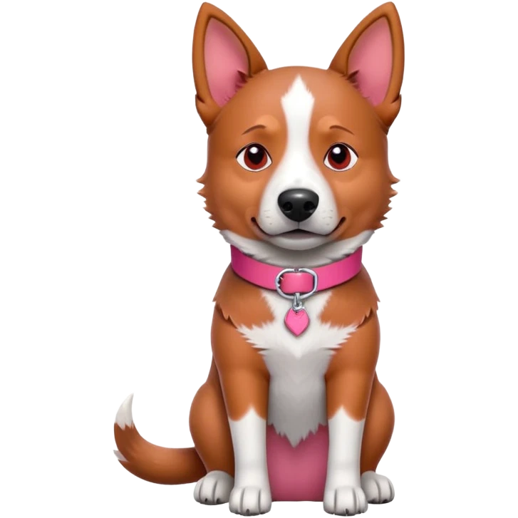 3D style Australian cattle dog with red coat sitting upright, facing forward, wearing a pink collar emoji