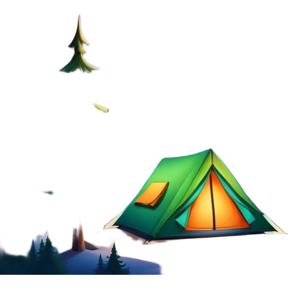northern lights over pine forest with camping tent emoji