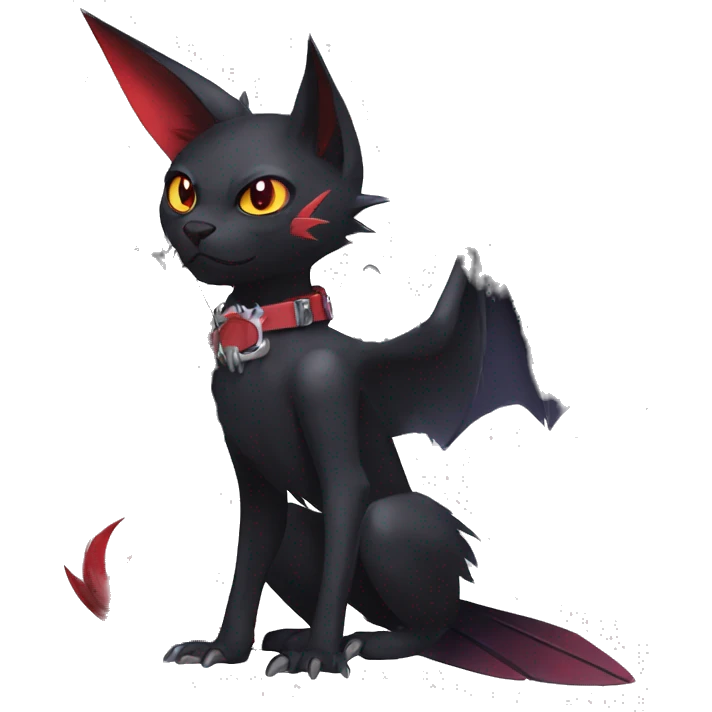 cool edgy black punk red nargacuga-raven-bat-cat-animal hybrid Fakemon collar full body emoji