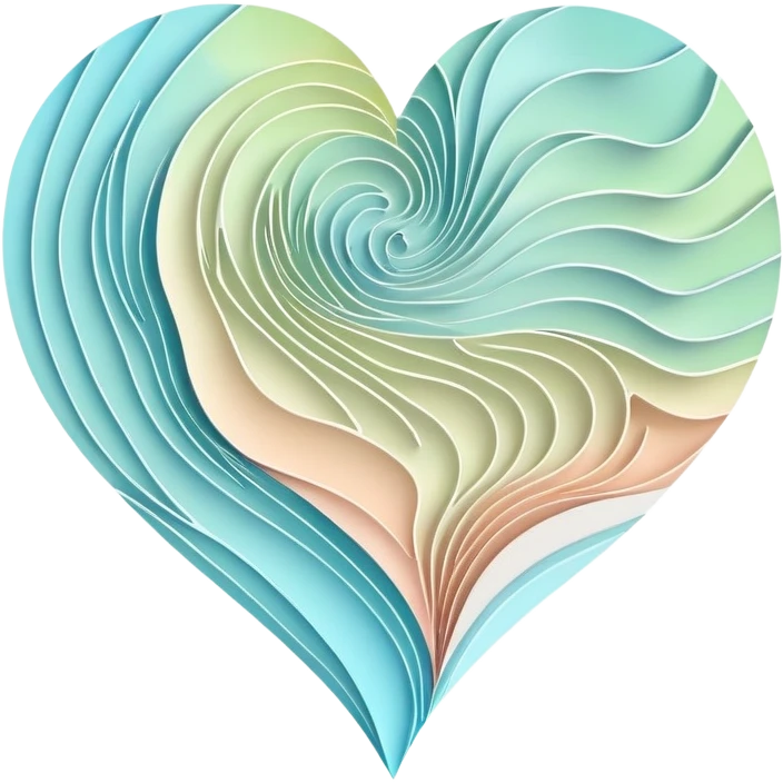 Abstract folded map with topographic line patterns forming subtle heart shapes, ethereal glowing map with magical abstract heart contours emoji