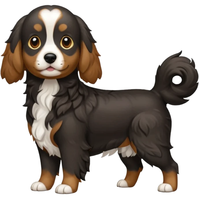Black medium size mixed cocker shitsu dog, stand like full body dog emoji emoji