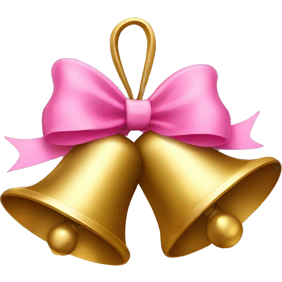 Gold christmas bells with pink bow emoji