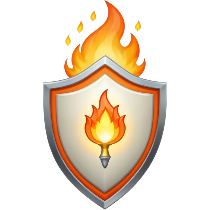 White gold shield with flame emoji