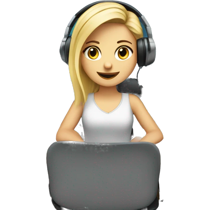 Audio technician girl blonde with an audio desk sitting emoji