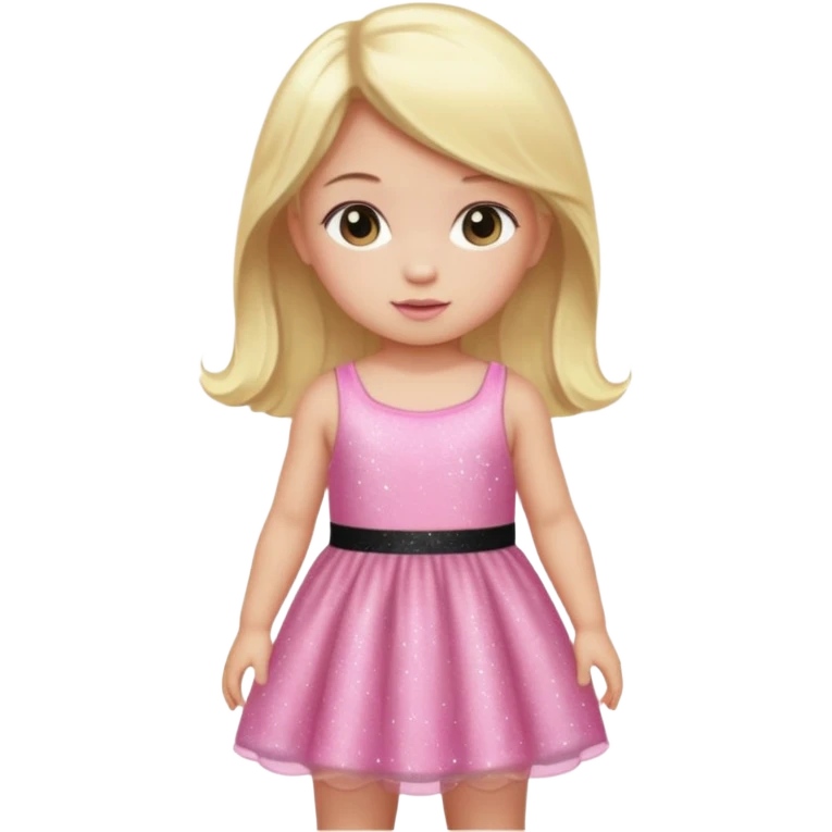A baby with a pink sparkling dress and blonde hair and black hair and long hair emoji