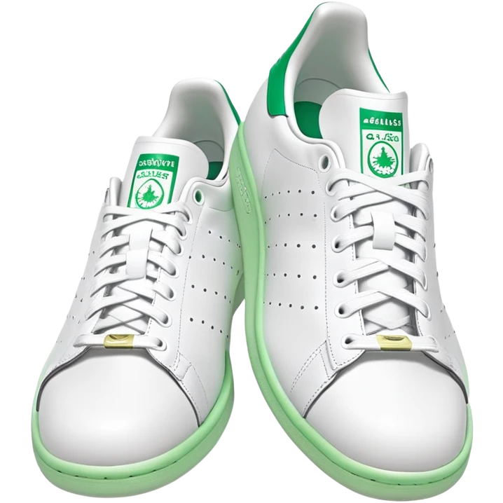 Classic white Adidas Stan Smith sneakers with green heel tab and Adidas logo, three perforated stripes on sides emoji
