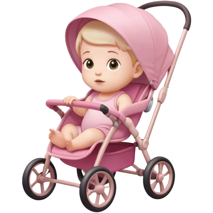 cute baby sitting in a pink gradient and beige stroller emoji