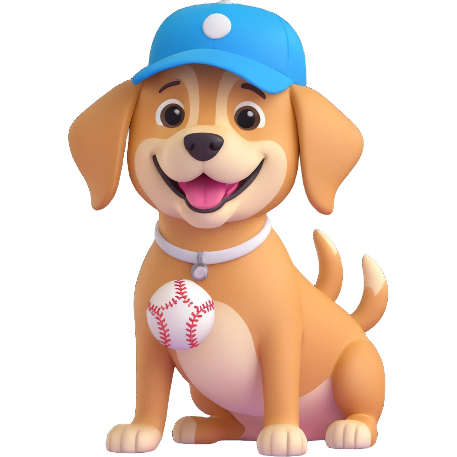 a happy dog wearing a baseball cap emoji