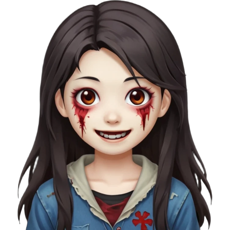 Japanese zombie girl smiling and long dark brown hair emoji